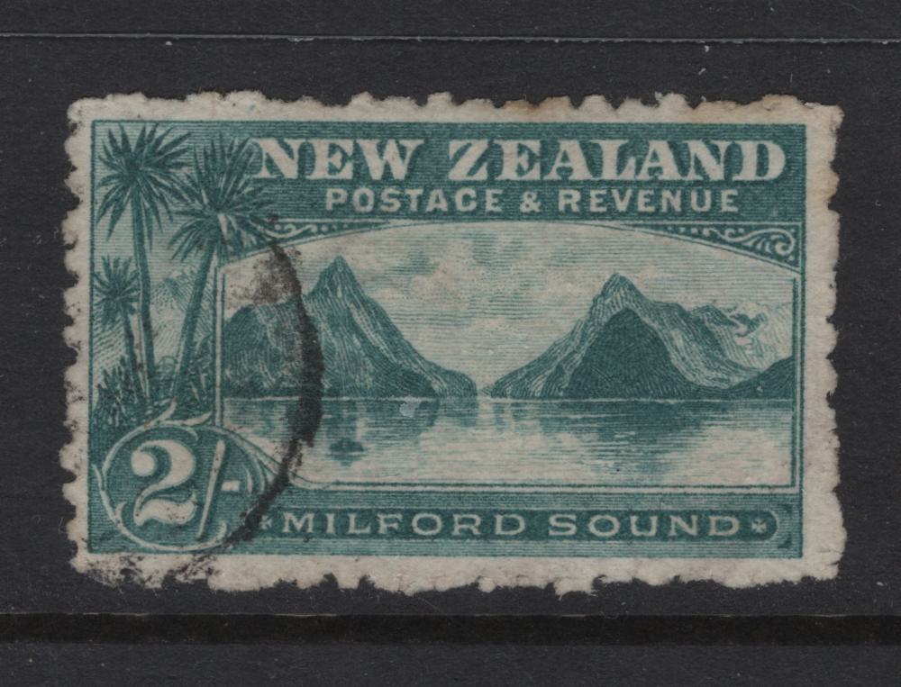 Lot 362 New Zealand (C) SG#316a 2/- Blue Green Milford Sound, 1902-1907 Pictorial Issue, A Very Fine Used Single, Perf 11, Star & NZ Wmk