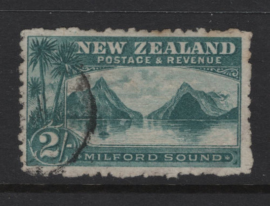 Lot 362 New Zealand (C) SG#316a 2/- Blue Green Milford Sound, 1902-1907 Pictorial Issue, A Very Fine Used Single, Perf 11, Star & NZ Wmk