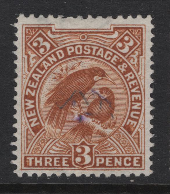 Lot 364 New Zealand (C) SG#383a 3d Yellow Brown Kea & Kaka, 1907-1908 Reduced Sized Pictorial Issue, A Very Fine Used Single, Perf 14x15, Star & NZ Wmk