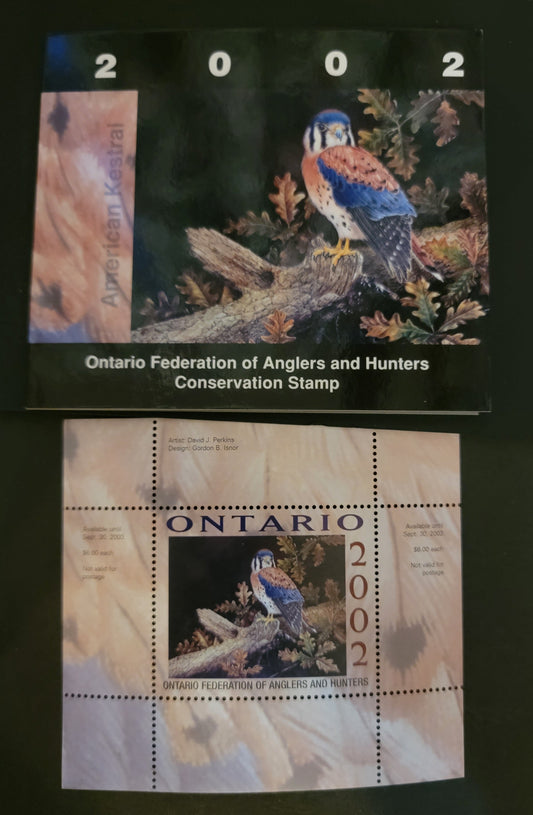 Lot 364 Canada - Province of Ontario #OW10  Multicoloured American Kestrel, 2002 Ontario Federation Of Anglers & Hunters Issue, A VFNH Miniature Sheet Of 1 On HB Paper