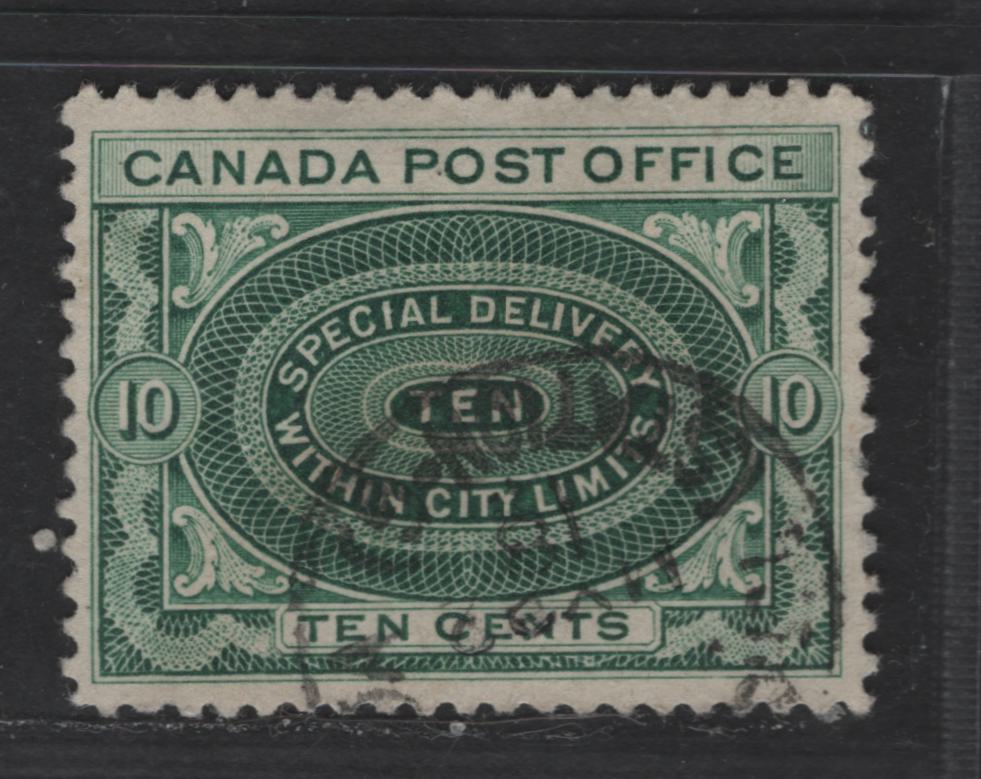 Lot 365 Canada #E1ii 10c Green Engine Turned Pattern, 1898-1922 First Special Delivery Issue, A VF Used Single Vertical Wove Paper