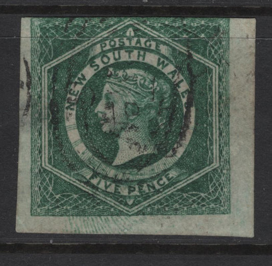 Lot 366 Australia - New South Wales (C) SG#141 5d Dull Green Queen Victoria, 1860-1872 Diadem Issue, An Ungraded Used Single, Faked Imperf Made From A Sheet Margin Single With Two Edges Imperf