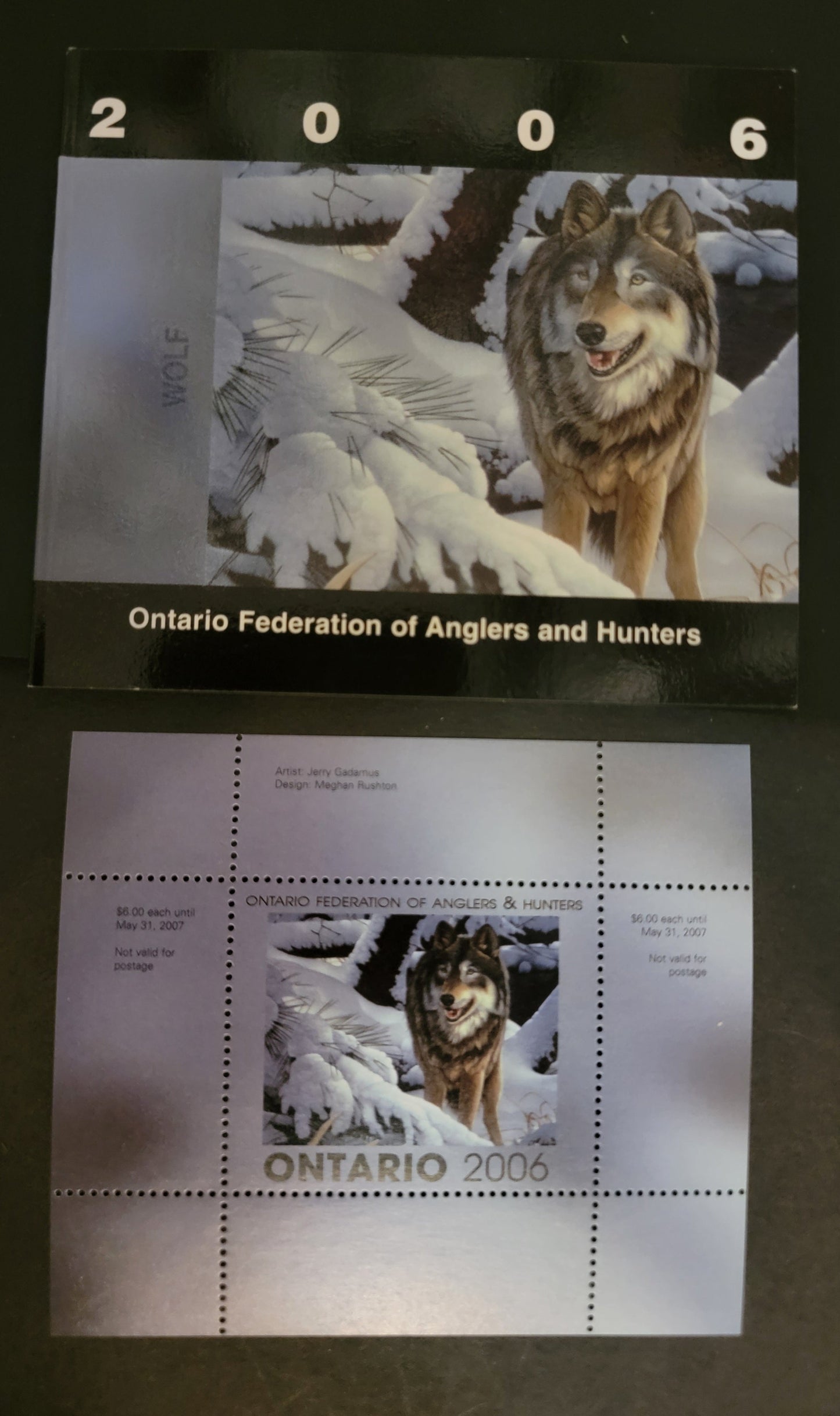 Lot 366 Canada - Province of Ontario #OW14  Multicoloured Wolf, 2006 Ontario Federation Of Anglers & Hunters Issue, A VFNH Miniature Sheet Of 1 On HB Paper