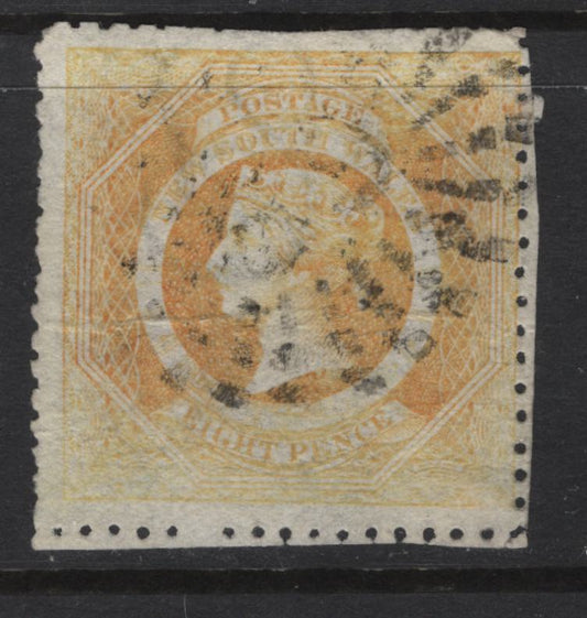 Lot 367 Australia - New South Wales (C) SG#167b 8d Yellow Orange Queen Victoria, 1860-1872 Diadem Issue, A Good Used Single, Perf 13, Perfs Trimmed At Top