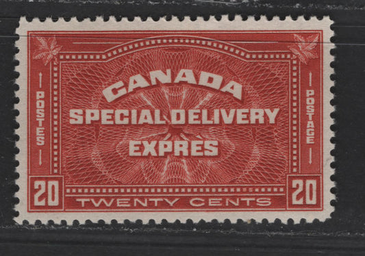 Lot 367 Canada #E4 20c Deep Brownish Vermilion  Engine Turned Pattern, 1930-1932 Arch Issue Special Delivery, A VFOG Single With Shiny Yellowish Gum