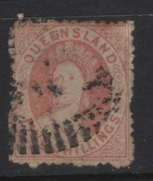 Lot 369 Australia - Queensland (C) SG#21 1d Rose Queen Victoria, 1862-1867 Chalon Heads Issue, A Very Good Used Single, Rough Perf 13, Slight Thins, But Typical Perfs.