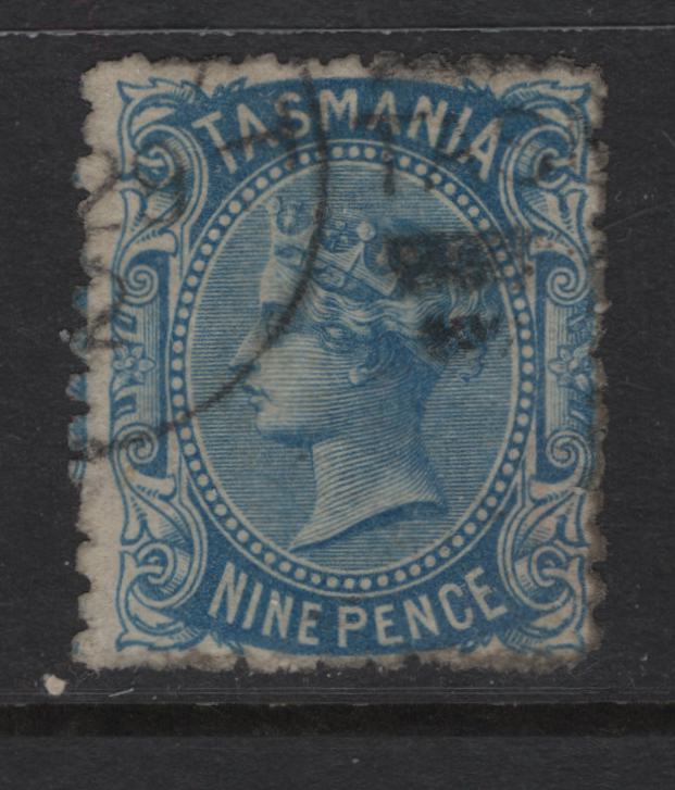 Lot 370 Australia - Tasmania (C) SG#154 9d Pale Blue Queen Victoria, 1871-1878 Queen Victoria Sidefaces Issue, A Fine Used Single, Lined TAS Wmk, Perf 12, Unpriced In Gibbons For Used.