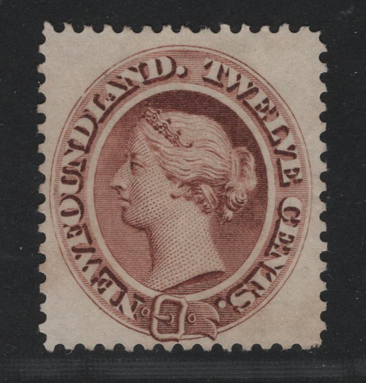 Lot 37 Newfoundland #29 12c Deep Claret Brown Queen Victoria, 1865-1875 First Cents Issue, A VF Unused Single