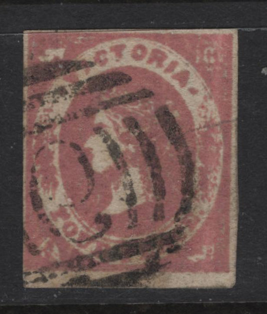 Lot 371 Australia - Victoria (C) SG#67 4d Dull Rose Queen Victoria, 1858 Emblems Issue, A Very Good Used Single, Printed In Oily Ink, Full Margin To Bottom, Other Margins Clear To Just Touching