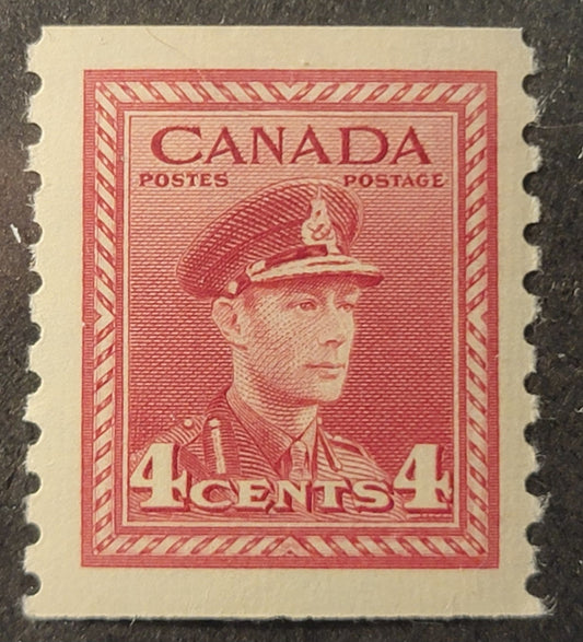 Lot 103 Canada (C) #281 4c Soft Carmine, 1948 KGVI War Issue Coils, A VFNH Coil Single, CBN-RRRRRR Paper, Perf 9.5 Vertical