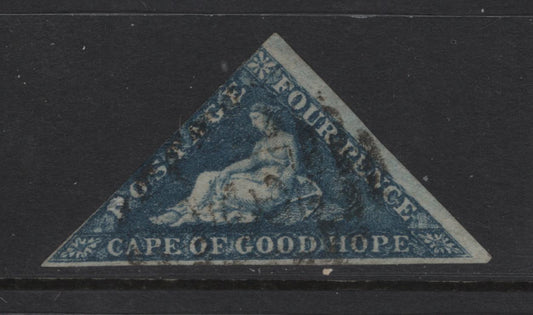 Lot 379 Cape Of Good Hope (C) SG#19b 4d Slate Blue Reclining Hope, 1863-1864 Reclining Hope Issue, A Fine Used Single, De La Rue Printing, Wide Margin At Right, Full Margin At The Bottom And Just Barely Clear At The Left.