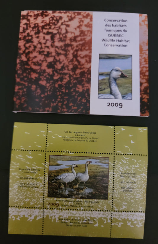 Lot 380A Canada - Province of Quebec #QW22  Multicoloured Snow Geese, 2009 Quebec Wildlife Habitat Conservation Issue, A VFNH Miniature Sheet Of 1 On LF Paper