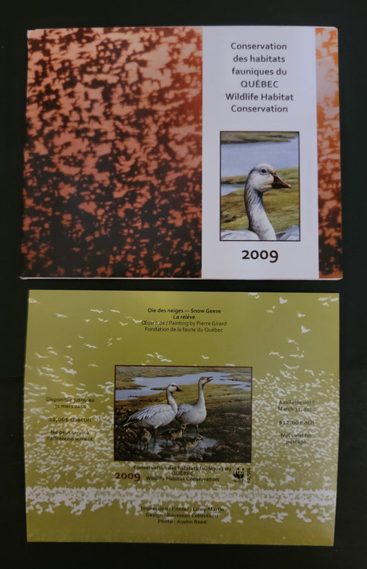 Lot 380 Canada - Province of Quebec #QW22Ab  Multicoloured Snow Geese, 2009 Quebec Wildlife Habitat Conservation Issue, A VFNH Miniature Sheet Of 1 On LF Paper, With WWF + $2.50 Overprint