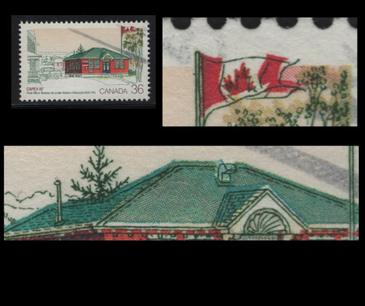 Canada #1123var 36c Multicoloured Nelson-Miramichi Post office, 1987 CAPEX'87 Issue, A VF Used Single With Significant Upward Shift of Colour