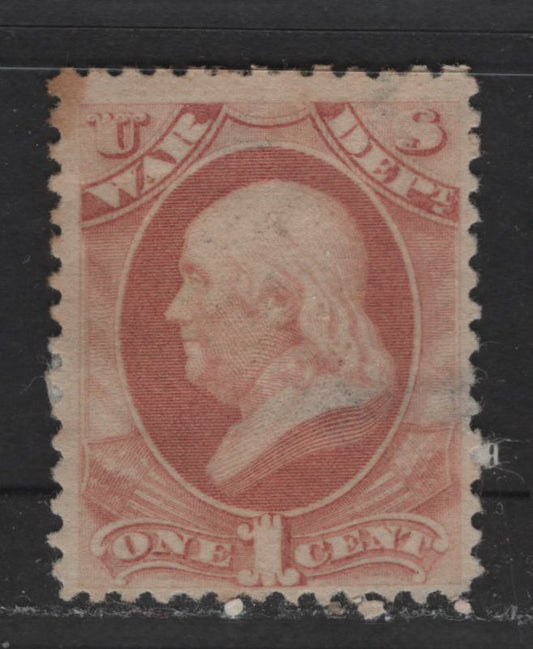 Lot 384 United States Of America #O83 1c Rose Benjamin Franklin, 1873 National Banknote Company Official Issue For War Department, A Good OG Single On Hard Paper, Fine Appearance, But Toning & Severe Thin