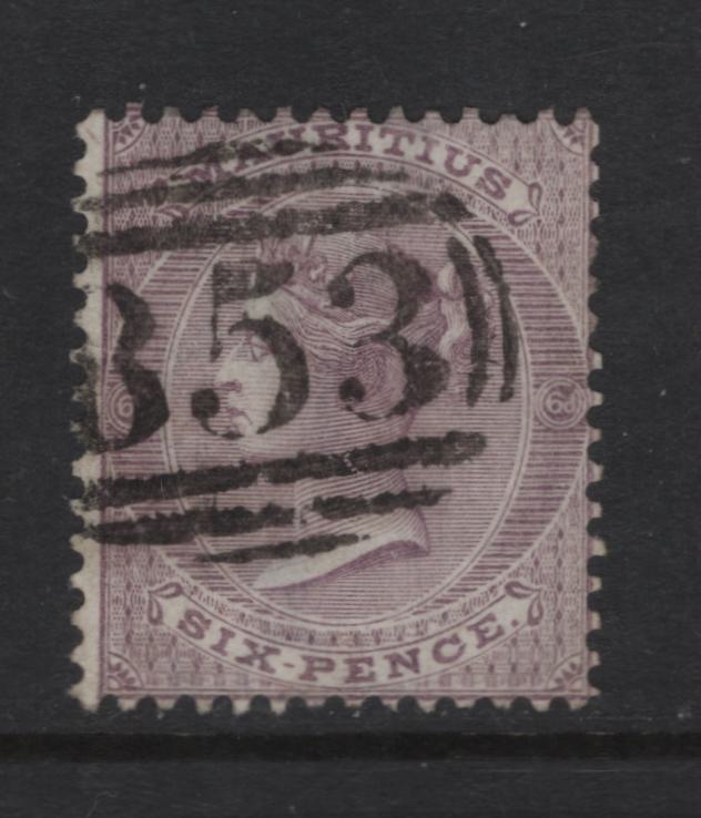 Lot 386 Mauritius (C)  SG#63 6d Dull Violet Queen Victoria, 1863-1872 Queen Victoria Keyplate Issue, A Fine Used Single, Crown CC Wmk, Buld B53 Cancel