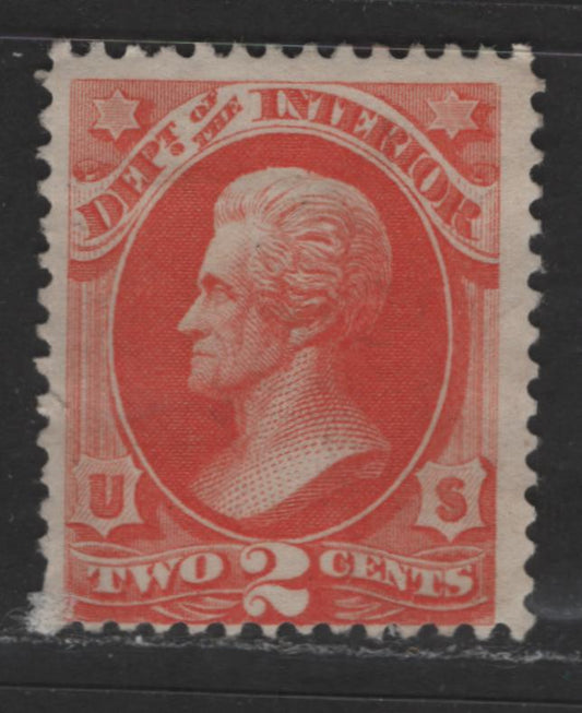 Lot 388 United States Of America #O16 2c Vermilion Andrew Jackson, 1879 National Bank Note Company Official Issue For Interior Department, A Fine Unused Single On Hard Paper