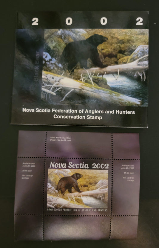 Lot 388 Canada - Province of Nova Scotia #NSW11  Multicoloured Black Bear, 2002 Nova Scotia Wildlife Federation Issue, A VFNH Miniature Sheet Of 1 On HB Paper