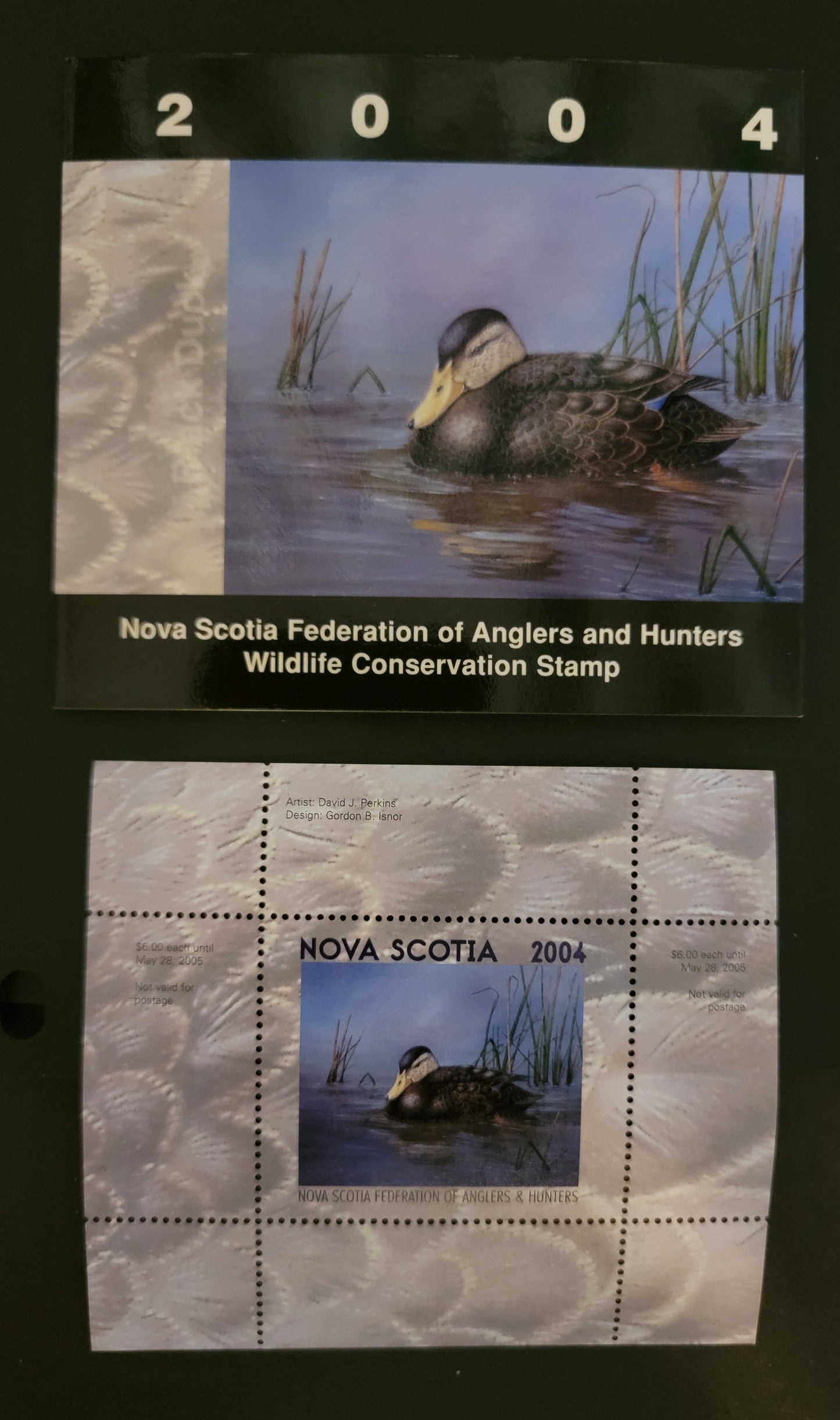 Lot 389 Canada - Province of Nova Scotia #NSW13  Multicoloured Black Duck, 2004 Nova Scotia Wildlife Federation Issue, A VFNH Miniature Sheet Of 1 On HB Paper