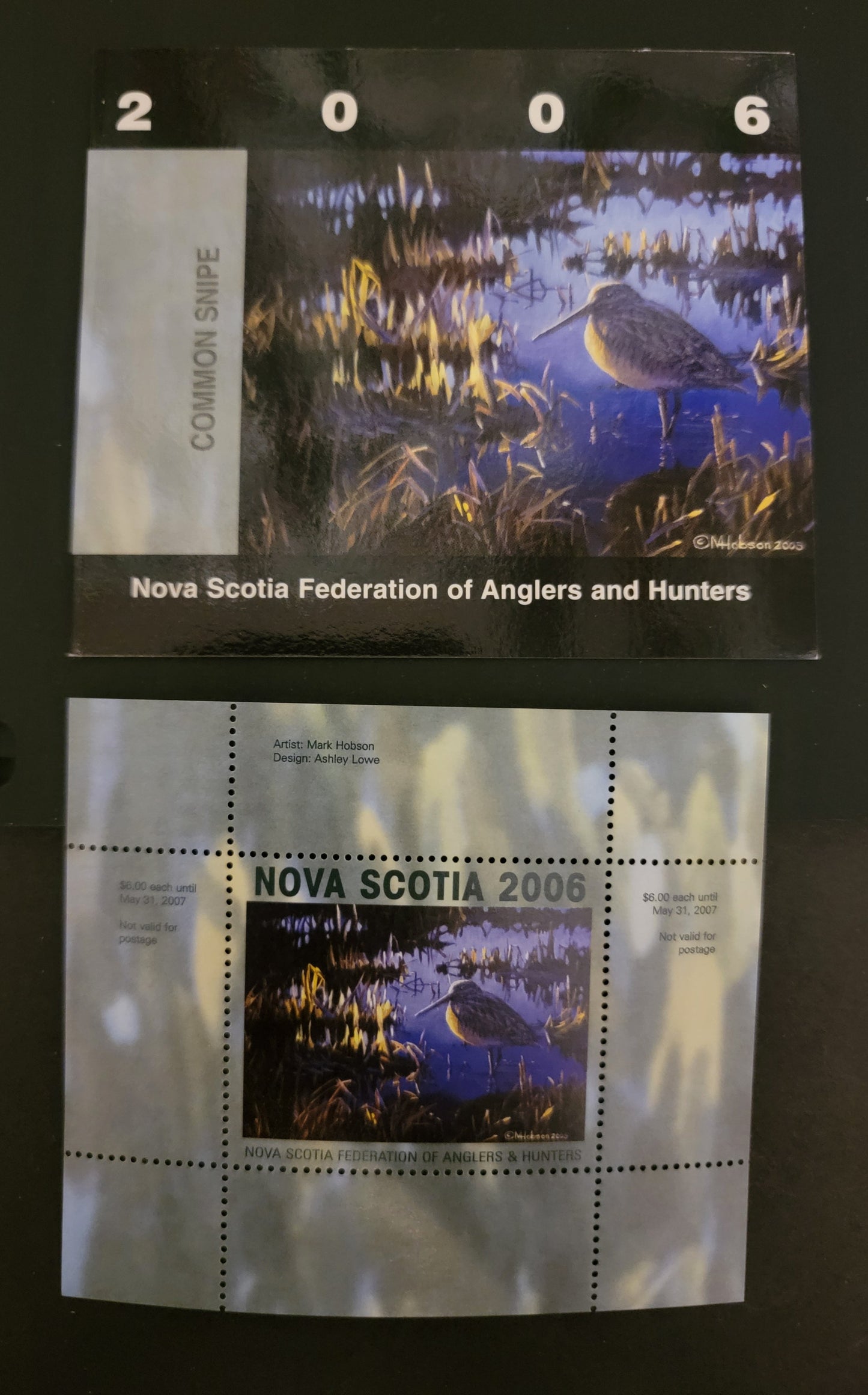 Lot 390 Canada - Province of Nova Scotia #NSW15  Multicoloured Common Snipe, 2006 Nova Scotia Wildlife Federation Issue, A VFNH Miniature Sheet Of 1 On HB Paper