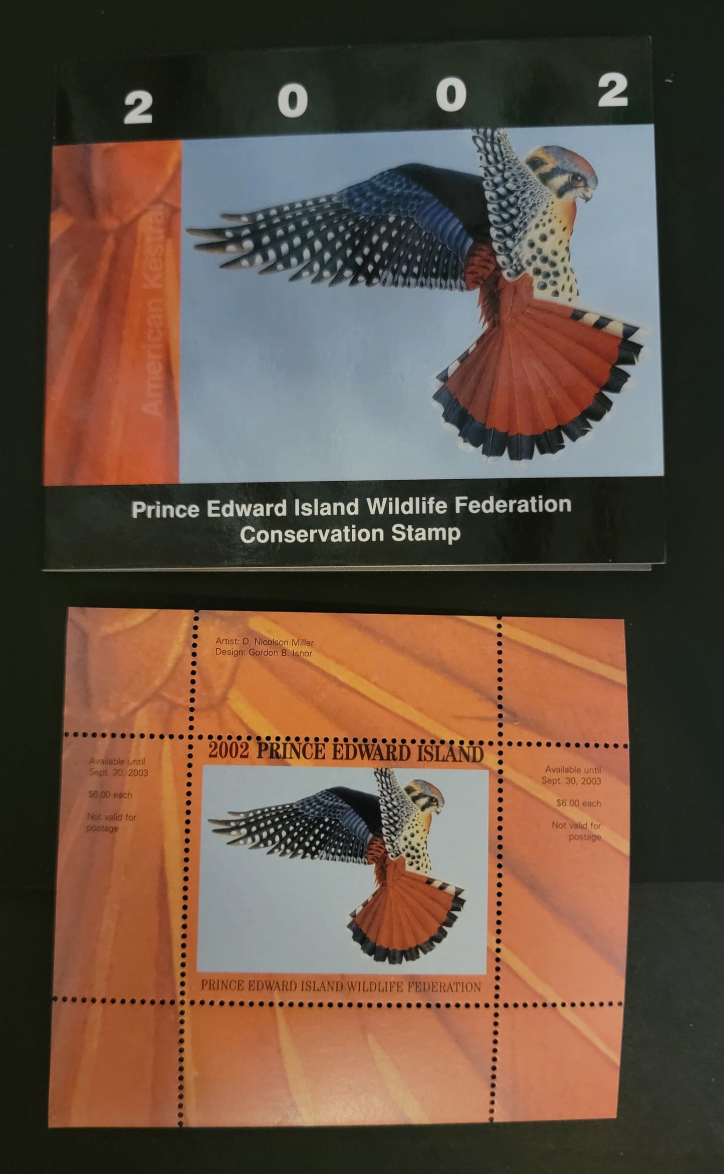 Lot 392 Canada - Province of Prince Edward Island #PEW8  Multicoloured American Kestrel, 2002 Prince Edward Island Wildlife Federation Issue, A VFNH Miniature Sheet Of 1 On HB Paper