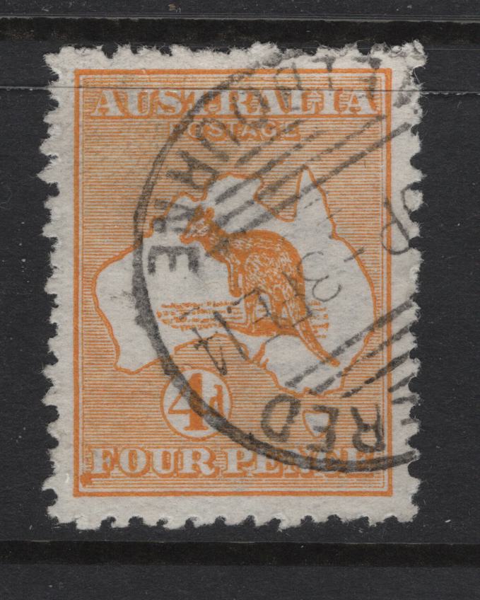 Lot 396 Australia (C)  SG#6a 4d Orange Yellow Kangaroo & Map, 1913-1914 Kangaroo Issue, A Very Fine Used Single, 1st Wmk (Wide Crown over A)