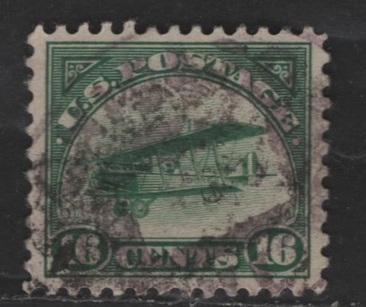 Lot 398 United States Of America #C2 16c Green Curtiss Jenny, 1918 First Airmail Issue, A Fine Used Single Well Centered, But Smudgy Cancel