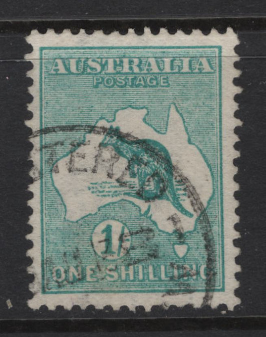 Lot 398 Australia (C)  SG#11a 1/- Blue Green Kangaroo & Map, 1913-1914 Kangaroo Issue, A Very Fine Used Single, 1st Wmk (Wide Crown over A)