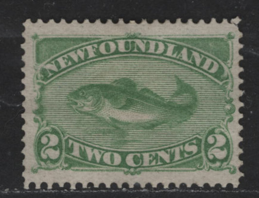 Lot 403 Newfoundland #46 2c Yellow Green Codfish, 1876-1879 Rouletted Cents Issue, A VF Large Part OG Single On Stout Horizontal Wove Paper