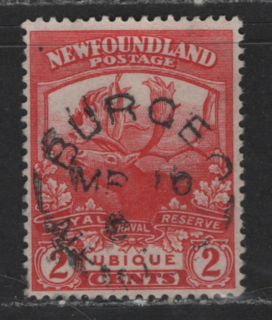 Lot 409 Newfoundland #116b 2c Carmine Red Caibou, 1919-1923 Trail Of The Caribou Issue, A VF Used Single SON Burgeo Split Ring Cancel