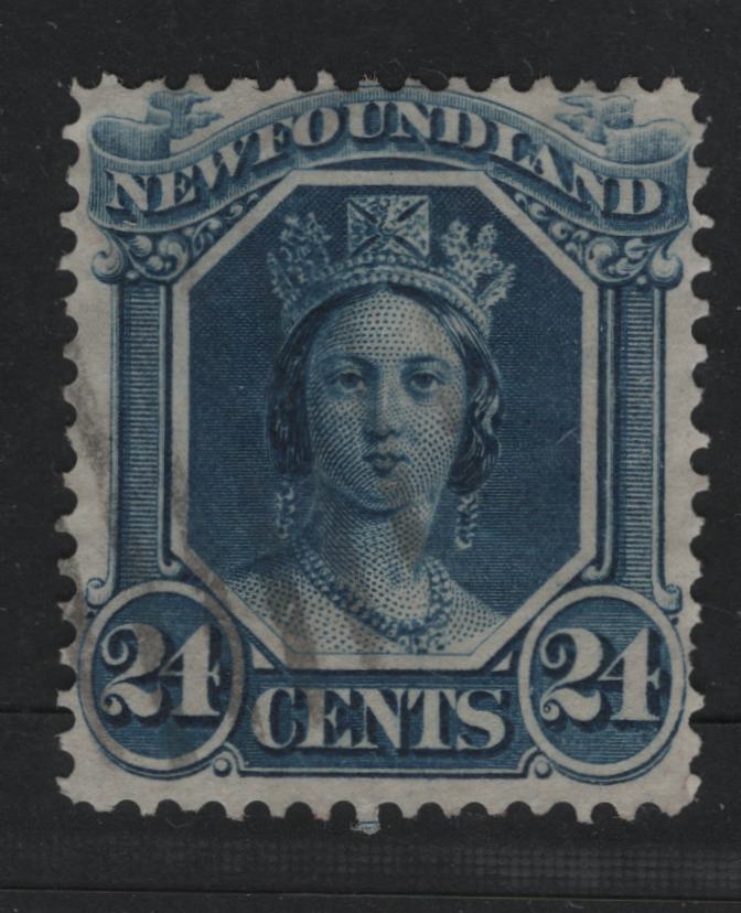 Lot 41 Newfoundland #31 24c Dark Blue Queen Victoria, 1865-1875 First Cents Issue, A Fine Used Single