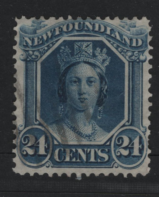 Lot 41 Newfoundland #31 24c Dark Blue Queen Victoria, 1865-1875 First Cents Issue, A Fine Used Single