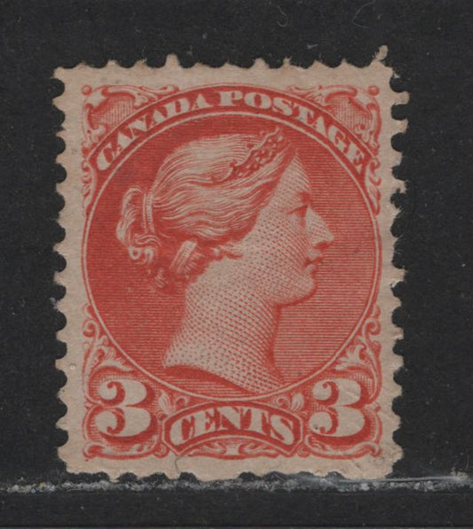 Lot 419 Canada #37 3c Orange Red Queen Victoria, 1870-1897 Small Queen Issue, A VFOG Single Mid-Montreal Printing, Perf. 12, On Stout Horizontal Wove Paper