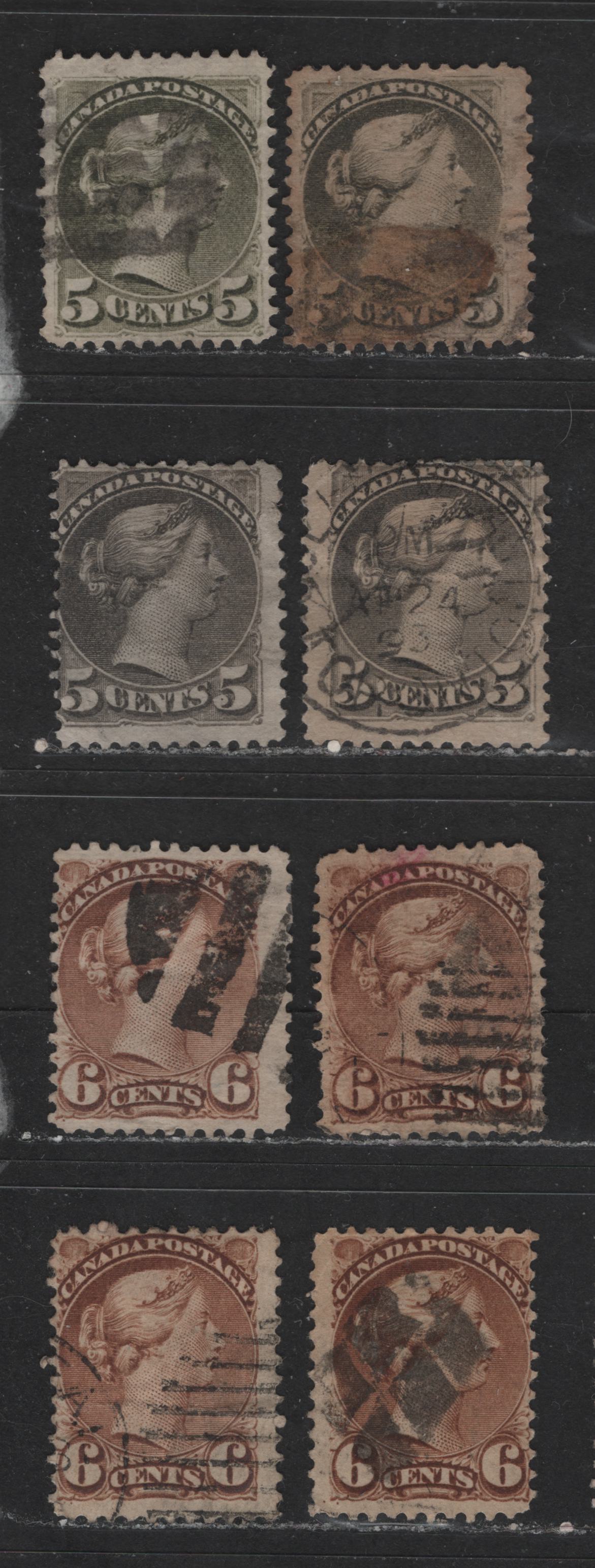 Lot 423 Canada #38, 39, 42 5c, 6c Slate Green, Brown, Grey Queen Victoria, 1870-1897 Small Queen Issue, 8 Good, VG & Fine Used Singles Montreal & Second Ottawa Printings