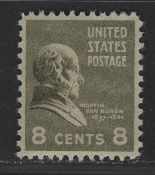 United States Of America #813 8c Brownish Olive Martin Van Buren, 1938-1954 Presidential Issue, A SUP NH Single 14 Vertical Ridges On Gum, 4 Gum Breaker Ridges Per Stamp