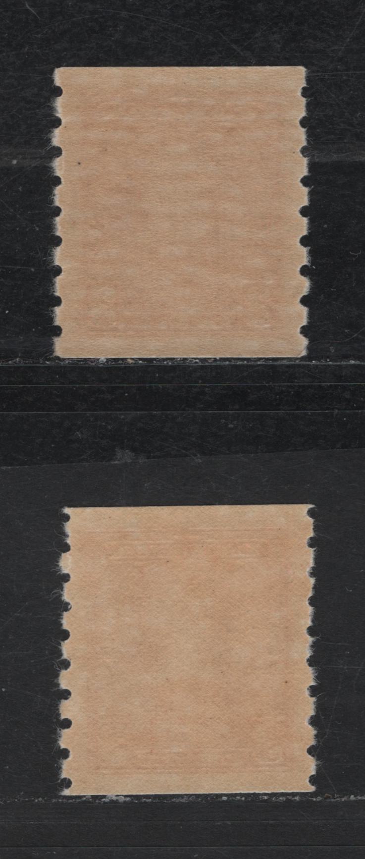 Lot 108 Canada #230 3c Carmine King George V, 1935-1937 Dated Die Issue, 2 VFNH Coil Singles Horizontal Wove With & Without Mesh