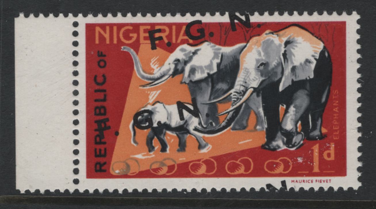 Lot 147 Nigeria SG#173var 1d Multicoloured Elephants, 1966-1973 Wildlife Definitive Issue, A VFNH Single On HF/LF Paper, Crackly Gum Arabic, Upward Slanted FGN Overprint Instead Of Being Horizontal, Scarce, First Time We Have Offered