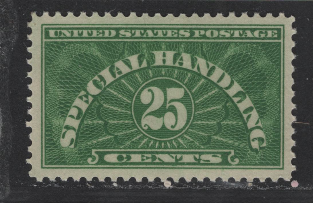 Lot 435 United States Of America #QE4a 25c Bright Yellow Green Numeral On Engine Turned Background, 1925-1955 Special Handling Stamps, A VFNH Single Wet Printing