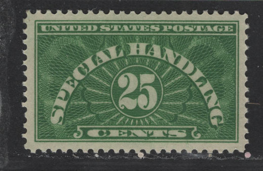 Lot 435 United States Of America #QE4a 25c Bright Yellow Green Numeral On Engine Turned Background, 1925-1955 Special Handling Stamps, A VFNH Single Wet Printing