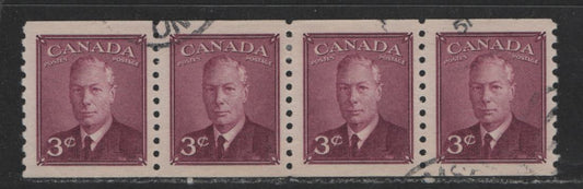 Lot 437 Canada #299 3c Rose Purple King George VI, 1949-1952 Postes-Postage Issue, A VF Used Coil Strip Of 4 With Postes Postage