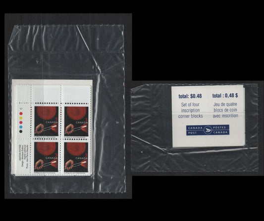 Canada #1675 3c Multicoloured Glass-Blowing, 1999-2007 Traditional Trades Definitives, A VFNH Sealed Pack of Inscription Blocks Type 7B DF Blue & White Cardboard Insert