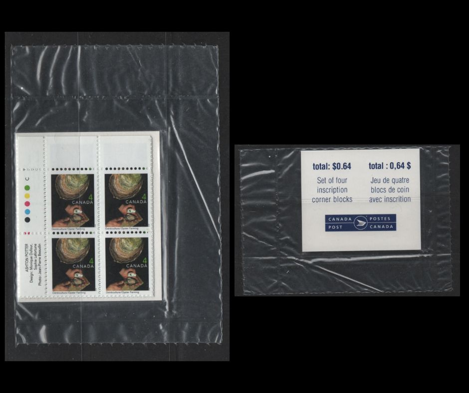 Canada #1676 4c Multicoloured Oyster Farming , 1999-2007 Traditional Trades Definitives, A VFNH Sealed Pack of Inscription Blocks Type 7B DF Blue & White Cardboard Insert