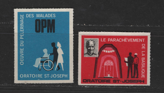 Lot 111 Canada #CC4650  Bright Blue & Carmine Basilica Arch & Person in Wheelchair, 1967 Oratoire St. Joseph Memorial Issues, 2 VFNH Singles