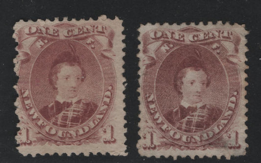 Lot 44 Newfoundland #32A 1c Brown Lilac & Deep Brown Lilac Prince Of Wales, 1868-1894 Second Cents Issue, 2 VG & Fine Unused Singles