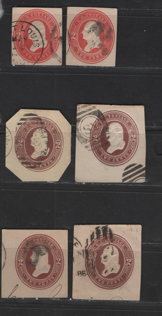 Lot 443 United States Of America #U231, U236, U278, U277, U281 2c Red, Red Brown & Brown George Washington, 1883-1886 Plimpton Issues, 6 Fine Used Singles Die 1 & 2 On White, Amber and Fawn Papers