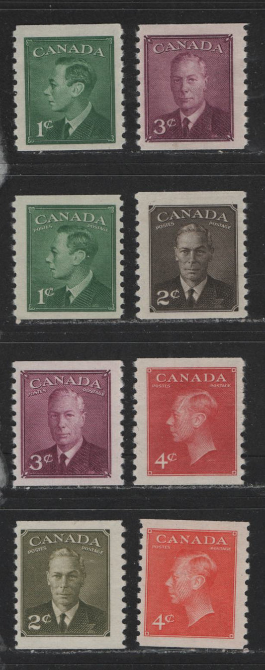 Lot 447 Canada #295-300, 309-310 1c-4c Green - Vermilion King George VI, 1949-1952 Postes-Postage Issue, 8 Fine NH & OG Coil Singles All NH Except 2c Sepia