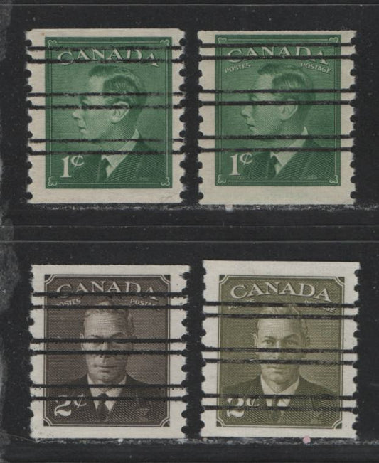 Lot 448 Canada #295xx, 297-298xx, 305xx 1c-2c Green - Olive Green King George VI, 1949-1952 Postes-Postage Issue, 4 Fine OG, Fine NH & VFNH Coil Singles Precancelled, With & Without Postes Postage