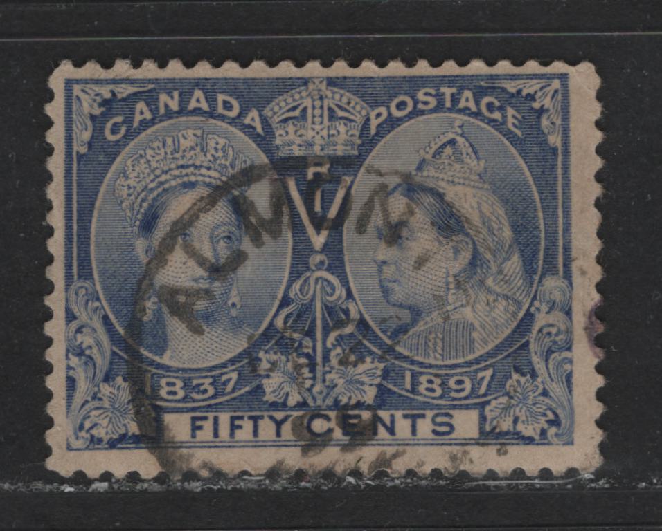 Lot 450 Canada #60i 50c Deep Ultramarine Queen Victoria, 1897 Diamond Jubilee Issue, A VG Used Single Fine Appearance, Light Cancel & Strong Colour, But Shallow Thin