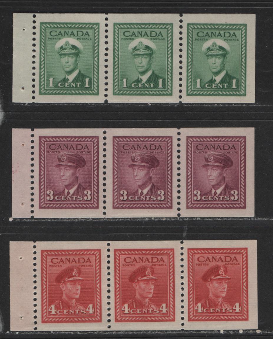 Lot 450 Canada #249c, 252b, 254b 1c-4c Green - Carmine Red King George VI, 1942-1949 War Issue, 3 VFNH Booklet Panes Of 3 On Crisp Vertical Wove With Streaky Satin Cream Gum