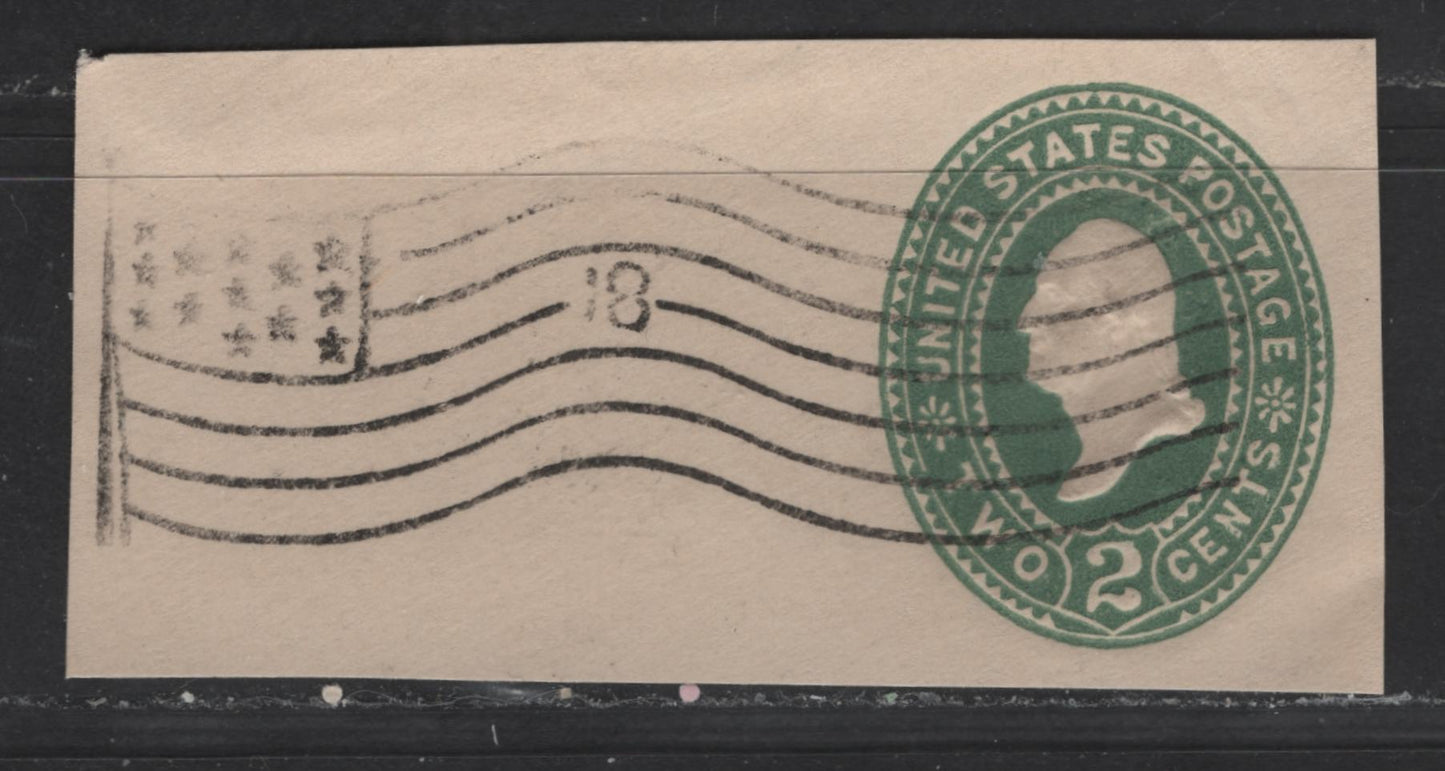 Lot 452 United States Of America #U322 2c Dull Green George Washington, 1887-1894 Plimpton Issue, A Fine Used Single On Manila Paper, Die 3, Showing 2 Vertical Lines At Corner Of Mouth & Ear With 2 Lines & 2 Locks Of Hair, Flag Cancel